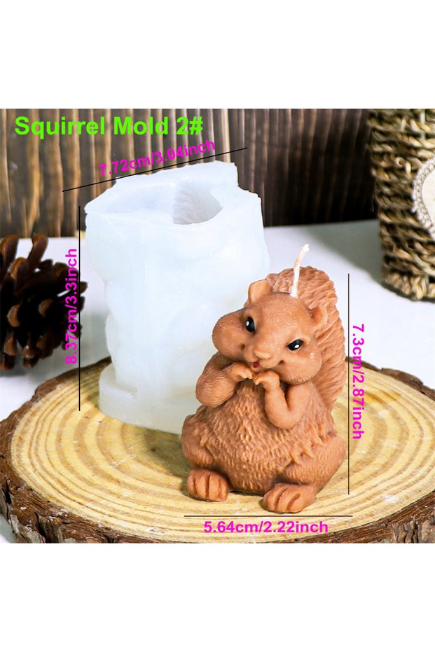 Squirrel Mold 2 Cute Squirrel Candle Silicone Mold 3D Pinecone Scented Plaster Mold DIY Chipmunk Ani