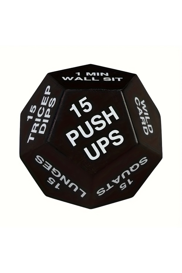 White 12-Face Fitness Stress Ball- Black with Red Text, 18 Jump Squats & 30 Situps Instructions, Ide