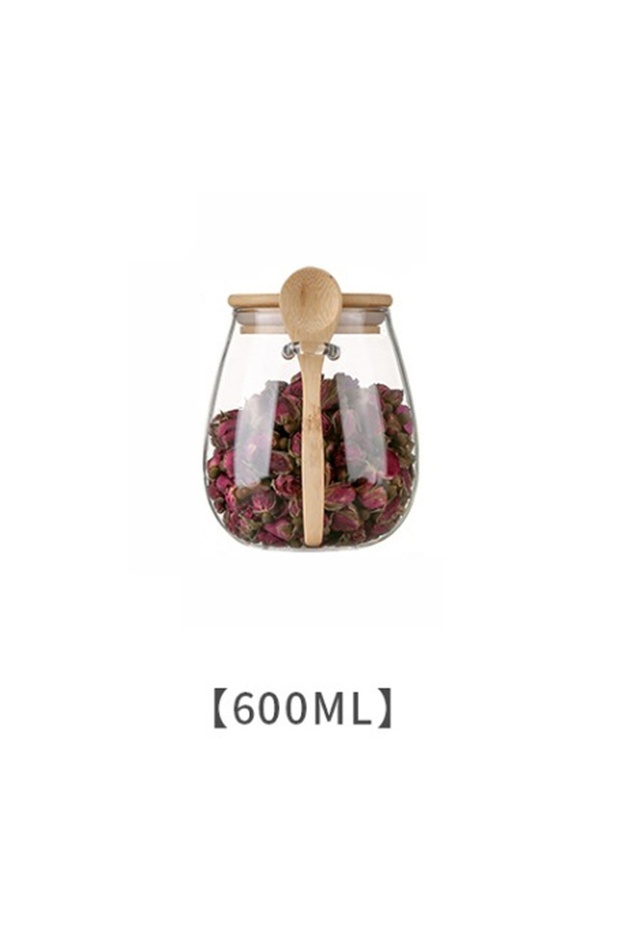 600ml 1pack 350/600/1000ml Airtight Glass Jar Storage Container with Bamboo Lid Food Storage Pots Fo