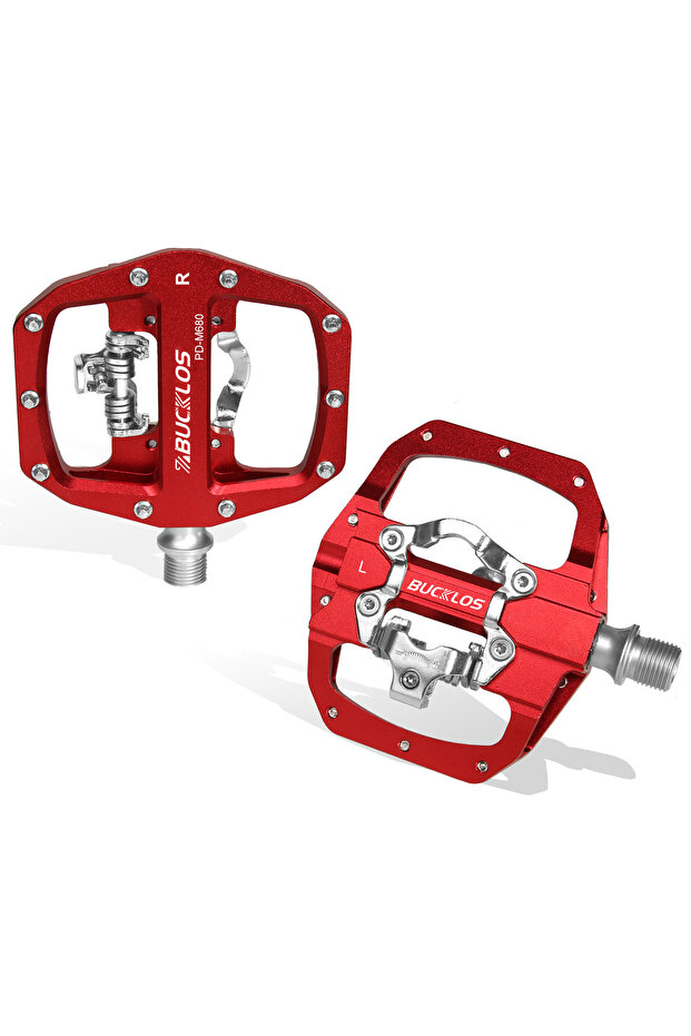Red pedal MTB Bike Pedal for SPD Dual Self-locking MTB Platform Pedals Footrest Moun