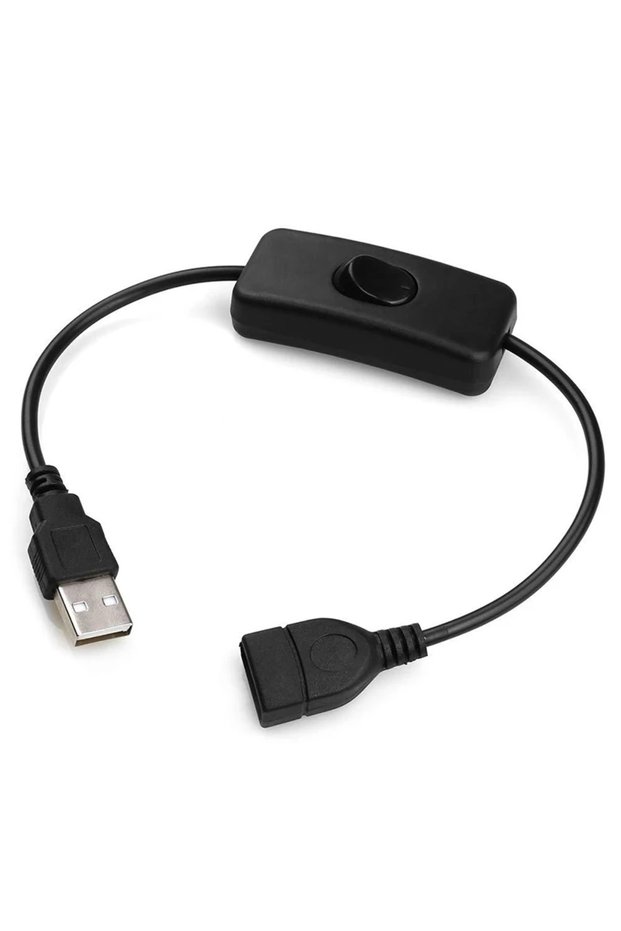 كابل تمديد USB أسود بطول 30 سم مع زر تشغيل وسلك طاقة ومصباح طويل العمر C