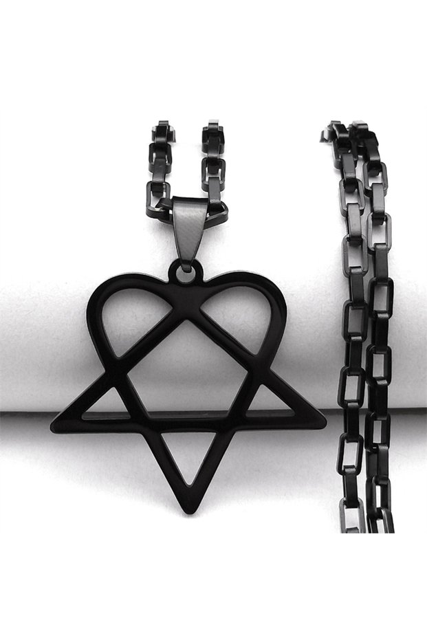 A 60cm CH BK Hip Hop Rock Music Him Heartagram Star Heart Necklace for Women Men Stainless Steel Y2k