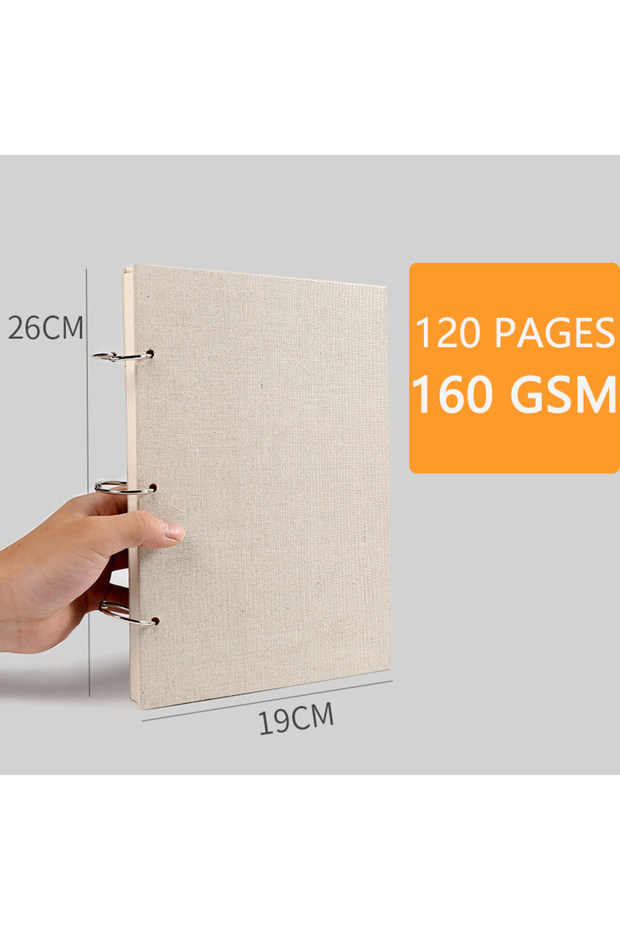 Large-19x26 cm Retro Spiral Sketchbook Linen Hardcover 120 Pages 160GSM Refillable Notebook for Art