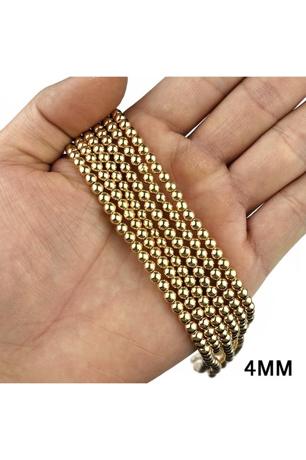 4mm 100pcs Round Hematite Beads 2/3/4/6/8/10mm Natural Stone 14K Gold Color Loose Beads Ball Jewelry