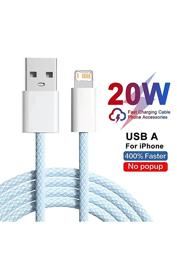 2m Blue 20W USB Fast Charging Braided Cable For iPhone 11 12 Mini 13 14 Pro Max X XR XS 6 6S 7 8 Plu
