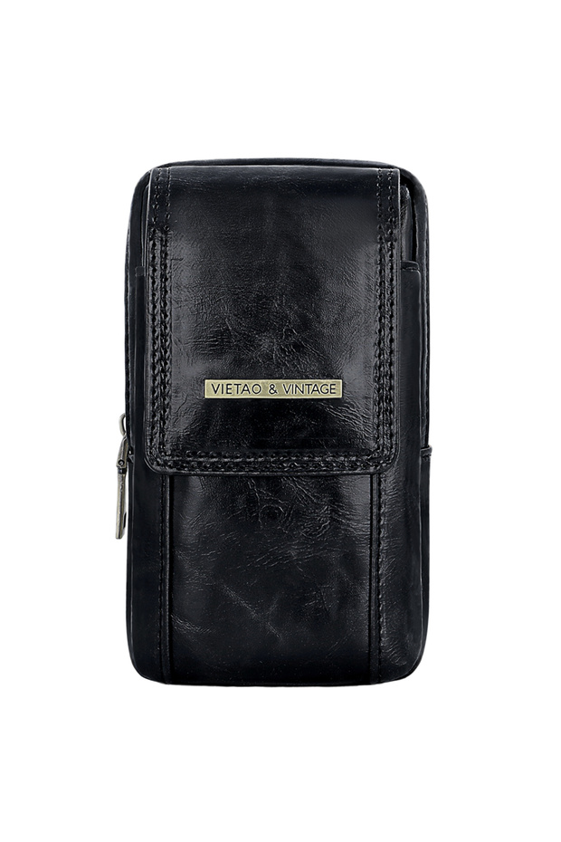 Universal Black VIETAO-Outdoors Climbing Leather Waist Bag Men's Mobile Phone Case Bag, Vertical Bel