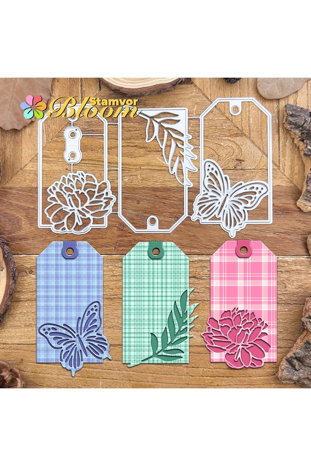 Original Lovely Peony Leaves Butterfly Hollow Tags Metal Cutting Dies Scrapbooking Decorative Emboss