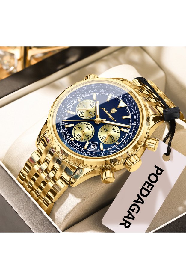 960 Gold Blue Fashion Men's Watch Waterproof Luminous Date Chronograph Man Wristwatch Quartz Stainl