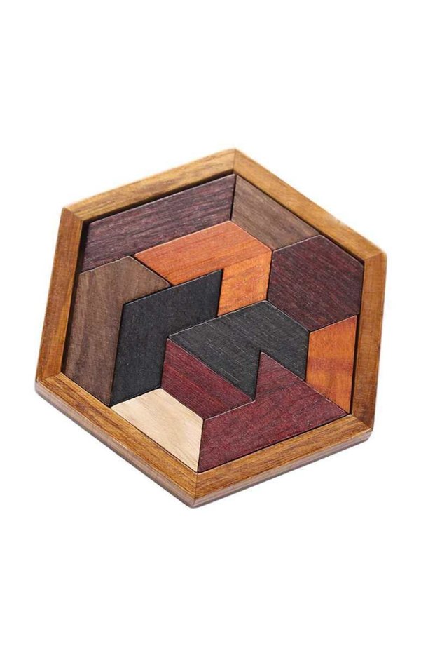 GuDian Hexagon Tangram Puzzle Wooden Brain Puzzles IQ Test Challenge Logic Training For Kids Adults
