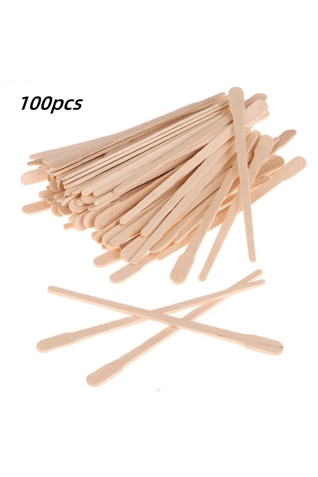Beige 100PCS Woman Wooden Hair Removal Stick Disposable Depilation Spatula Wax Sticks Wood Face Eyeb