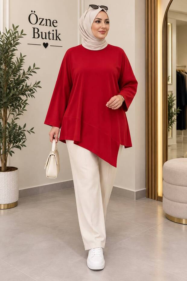 Women's 100% Cotton Lycra Asymmetrical Combed Cotton Tunic