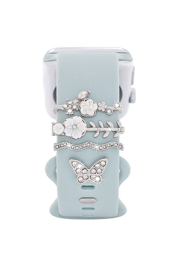 Silvery Fashion Silicone Strap Decorative For Watch Band Ornament Decoration Metal Charms Strap A