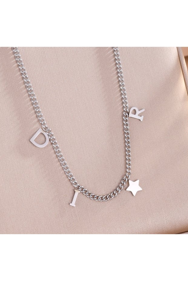 Silver Color Fashion Letter Star Pendant Necklace For Women Simple Stainless Steel Chain Luxury Jewe