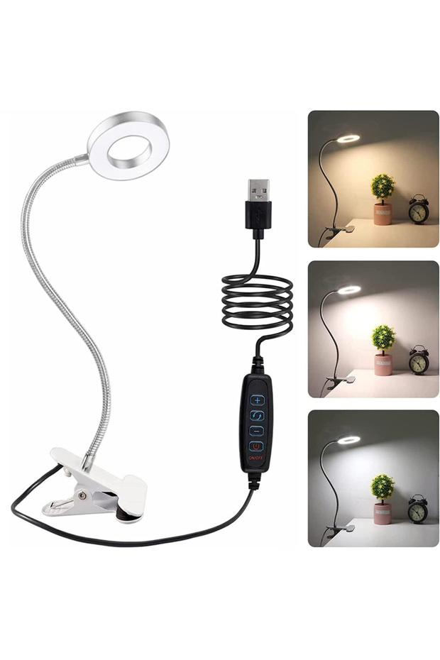 White 48 LED USB Book Light Clip Desk Lamp Reading Light with 3 Color Mode 10 Brightness Dimmer 360°
