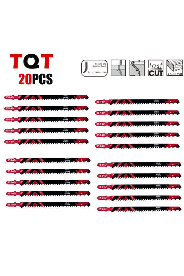1.5mm 150mm Multipurpose Cutting 20Pcs Fast-Cut Jigsaw Blades 5/10/20-Pack T544D, 6-Inch T-Shank for