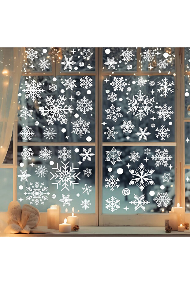 WHITE 137 Christmas Snowflake Window Flowers - PVC Electrostatic Stickers for Glass - Reusable Winte