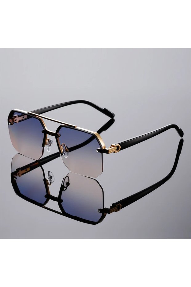 golden-blue yellow Fashion Square Semi-rimless Sunglasses Men Fashion Vintage Gradient Casual Shades