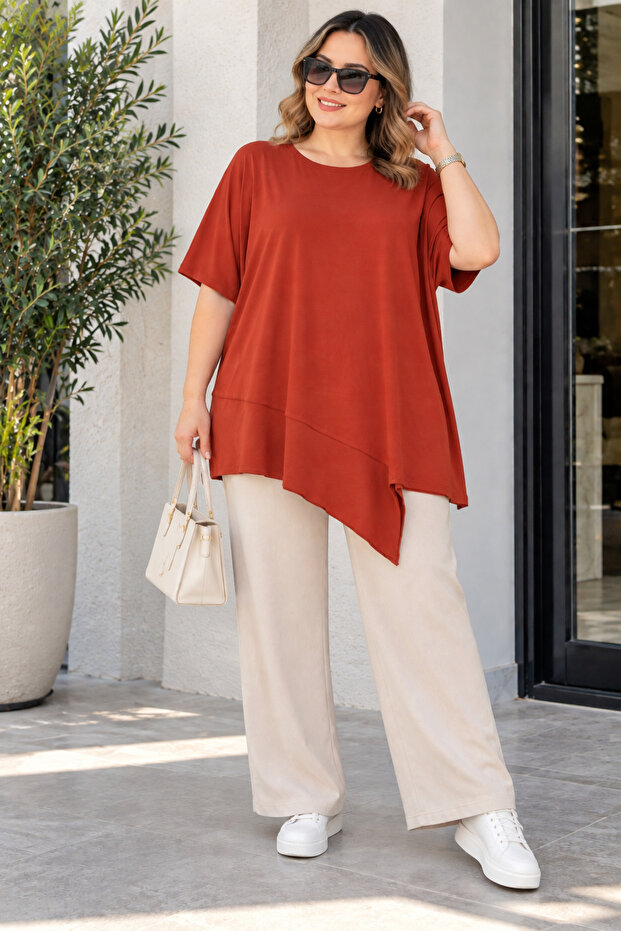Women's 100% Cotton Lycra Asymmetrical Short Sleeve Combed Cotton Tunic