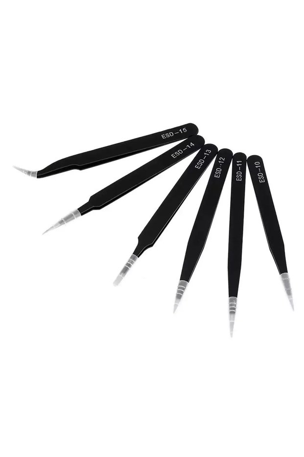 6 piece 6 piece Antistatic Stainless Steel Tweezers 6 PCS Precision Maintenance Industrial Repair Cu
