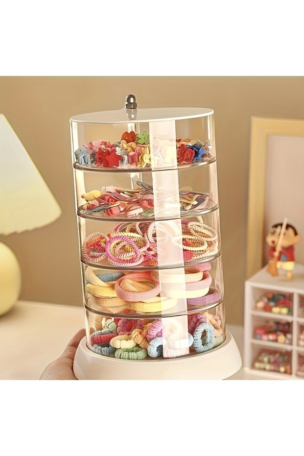5-layer 3/4/5-Layer Rotating Jewelry Organizer - Plastic Multi-Tier Storage Box, Transparent Hair Ri
