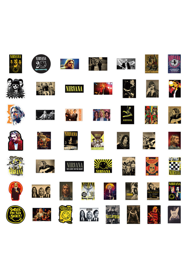 52PCS 52 Pieces Nirvana Band Stickers - Rock Music Fan Decorative Decals for Laptops, Phone Cases &