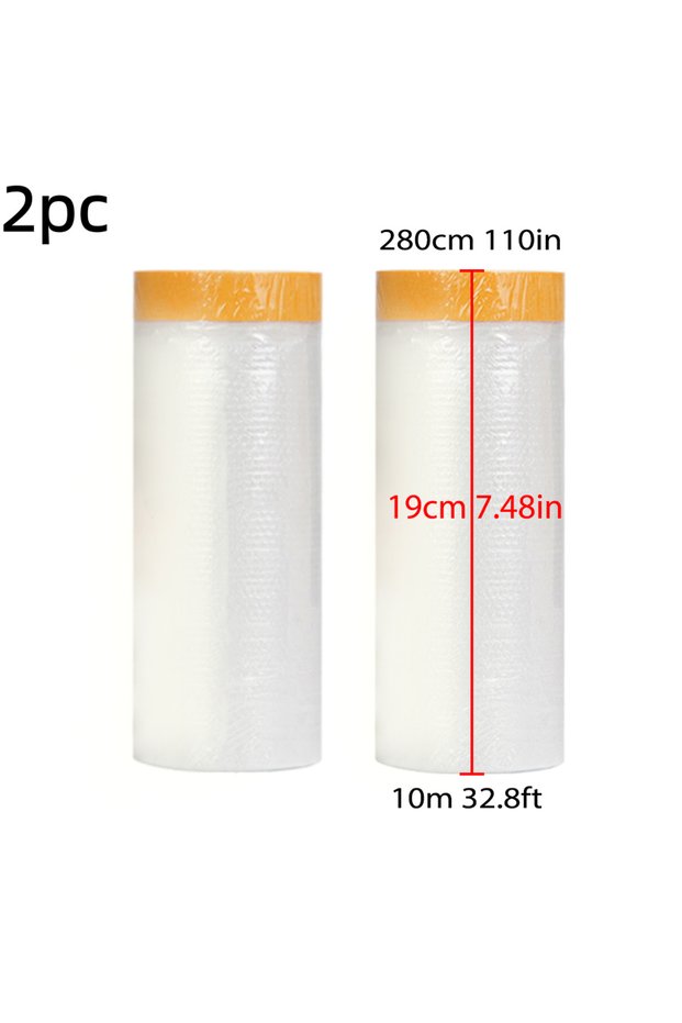 280cmx10mx2pc Pre-Taped Masking Film Protection PE Covering Cloth Tape for Living Room Furniture Dus
