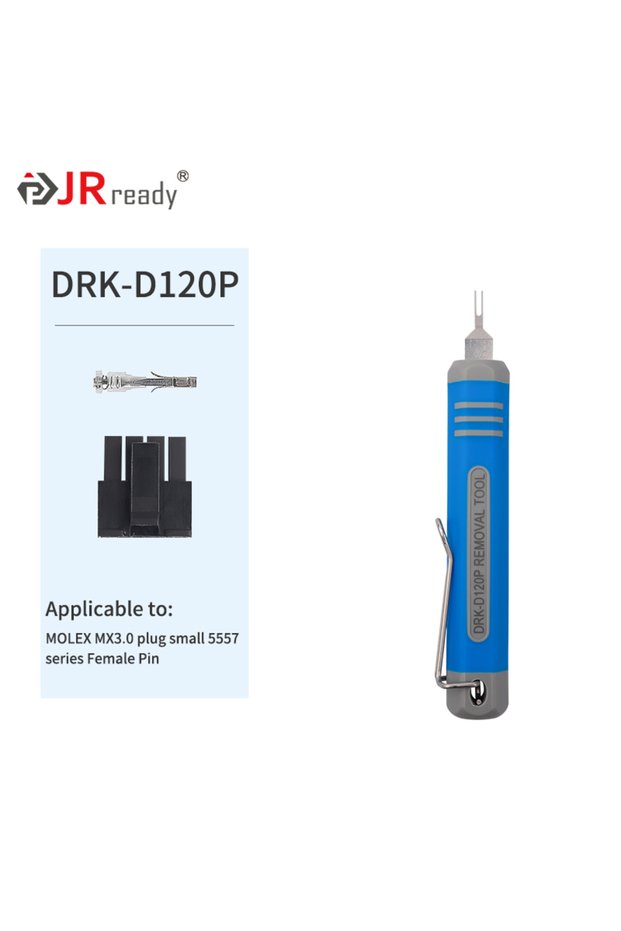 مجموعة أدوات إزالة دبوس الموصل الكهربائي JRready DRK-D120P، تتضمن أداة استخراج Mini-Fit Jr. وموصل Molex