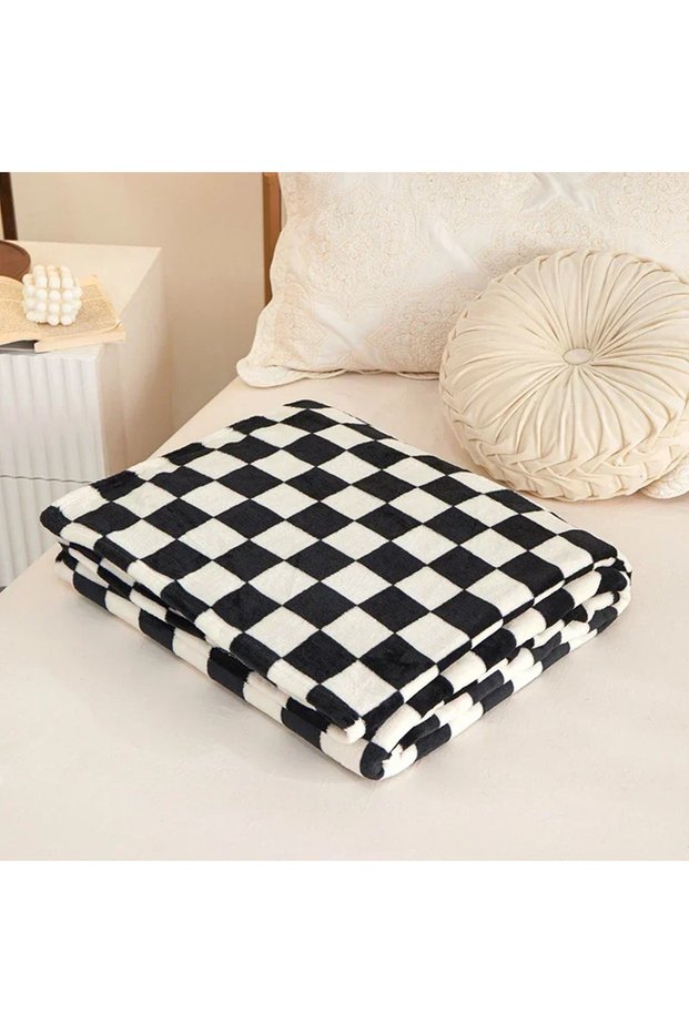 150x200cm black Flannel Blanket for Bedroom Soft Air Conditioning Blanket Checkerboard Elements Sofa