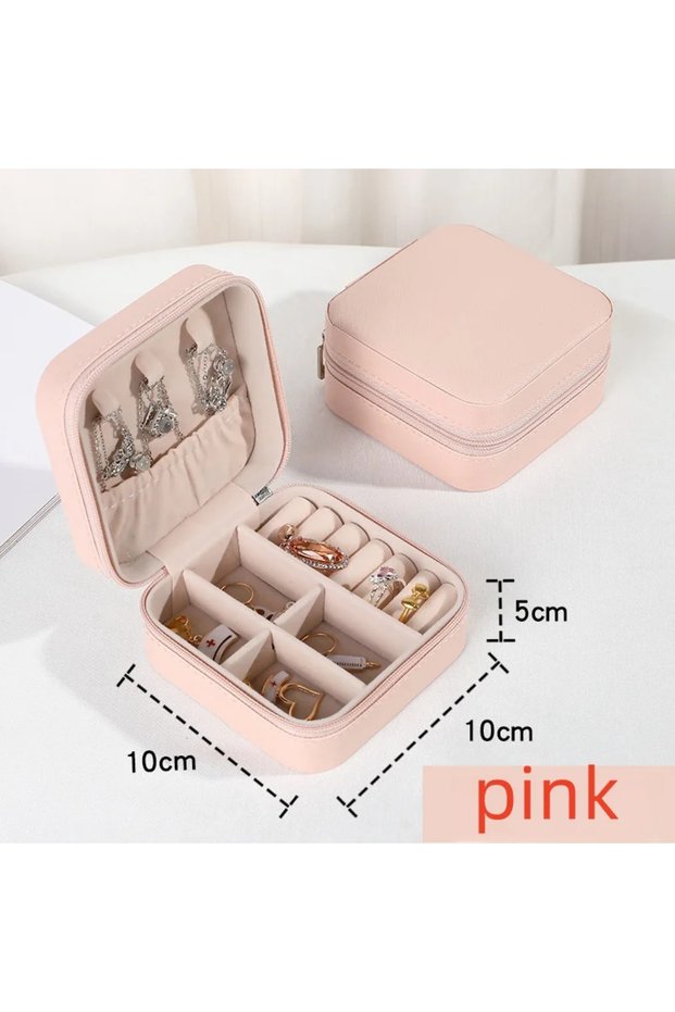 1pc-pink Mini Portable Jewelry Box Ins Simple Travel Pu Jewelry Box Necklace Earrings Jewelry Box St