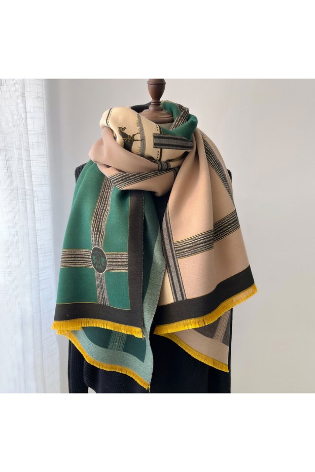 green Winter Cashmere Scarf Women Luxury Print Female Shawl Wrap Scarves Lady Thick Warm Blanket Gi