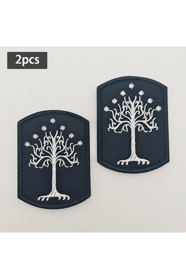 2pcs White Tree of Gondor Embroidery Patch With Hook And Loop Backing, Fabric Applique Badge Decor f