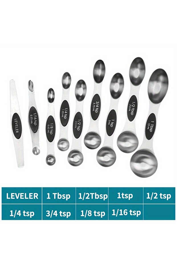 9pcs Stainless Steel Double Headed Measuring Spoon 9-piece Set with Magnetic Suction and Scale Measu