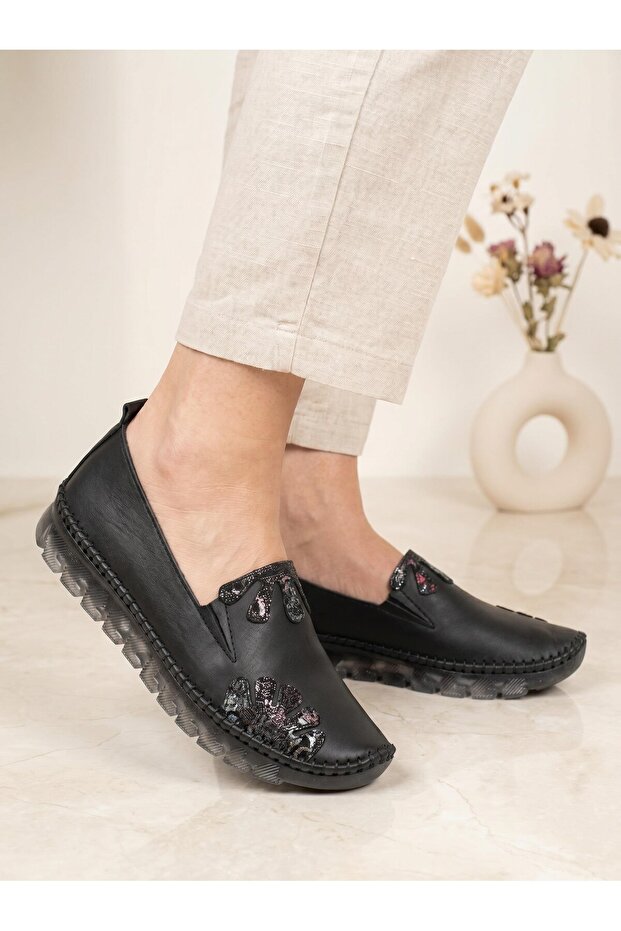 Knc 23 Black Genuine Soft Leather Women's Shoes