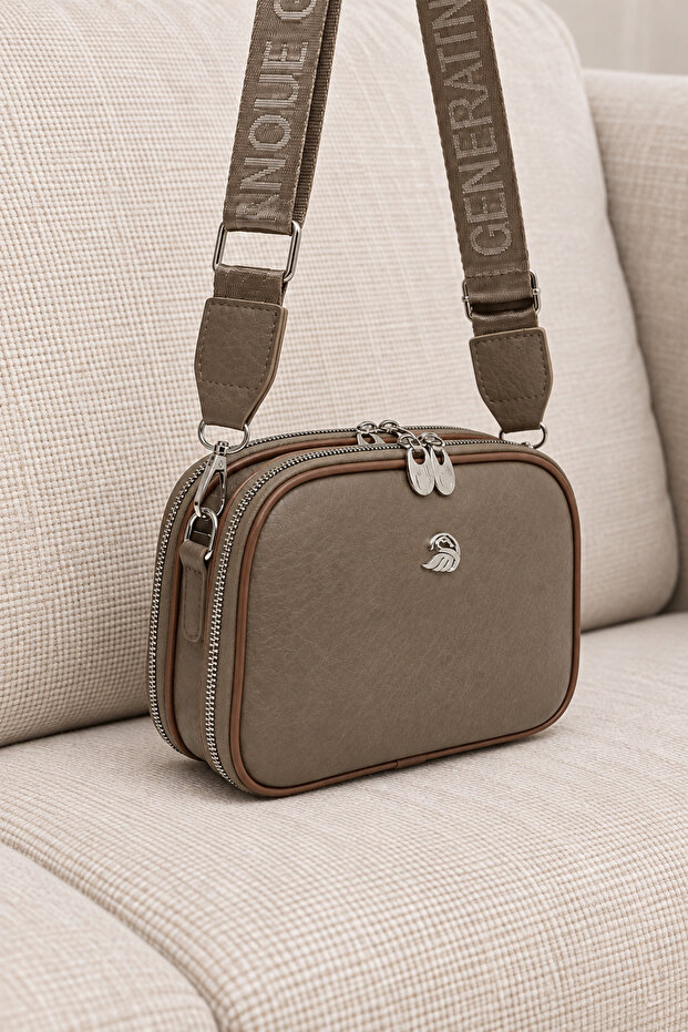 Women's Mink-Tan Multi-Compartment Crossbody Shoulder Bag with Adjustable Strap, Daily Use Zipper Bag