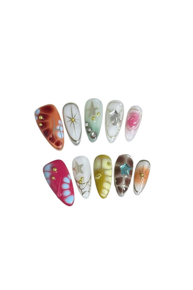 S 10pcs Handmade y2K Press on Nails Sweet Cool Crocodile pattern Almond Fake Nail Tips Wearable Ins