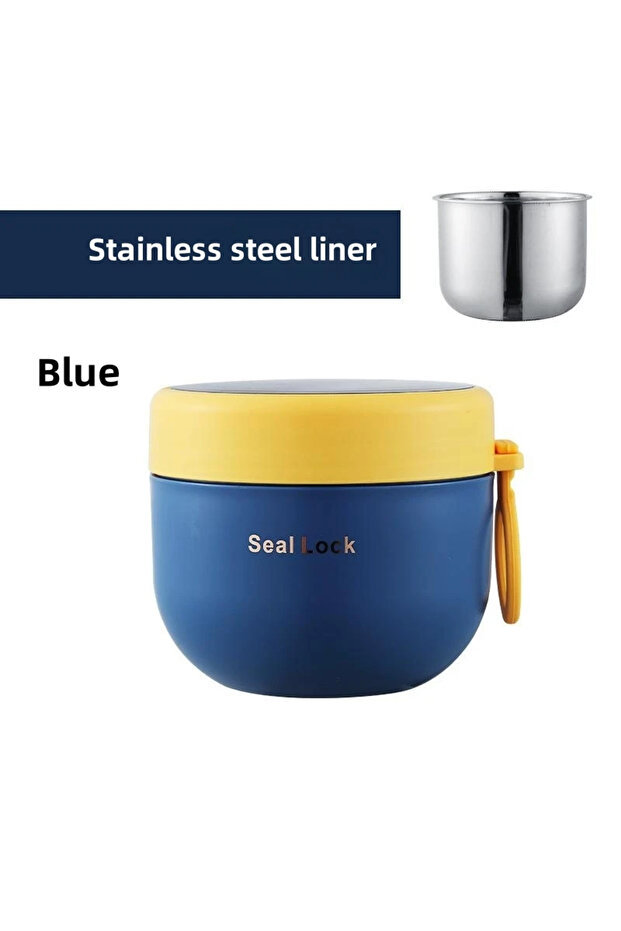 Blue Stainless Steel Soup Cups Thermal Lunch Box Food Thermos Container with Spoon Insulated Bento L