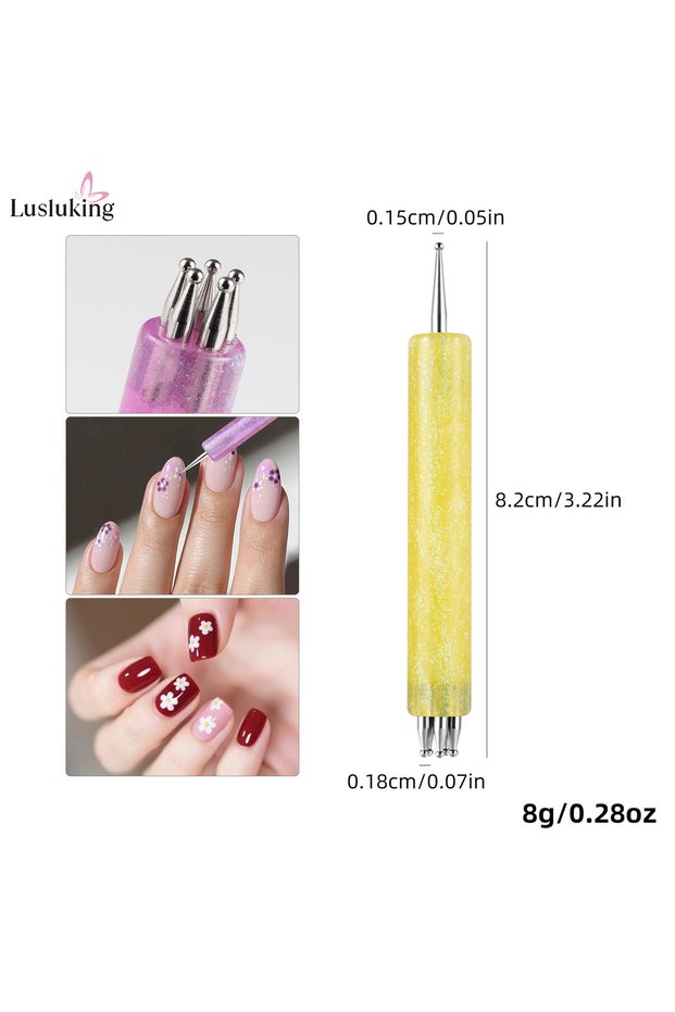 Lemon Yellow DIY Nail Art 5-Petal Dotting Tool Flower Creator 1.8mm Fine Tip Rhinestone Pickers Glit