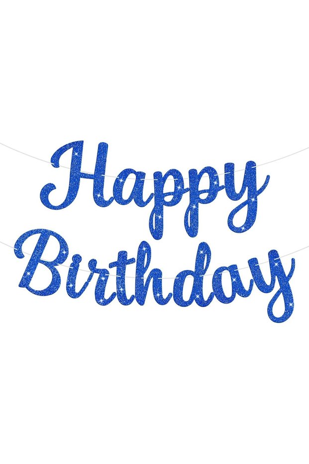 Blue Glitter Happy Birthday Banner Sign, Birthday Garland Wall Door Banners Flag for Women Men Boys