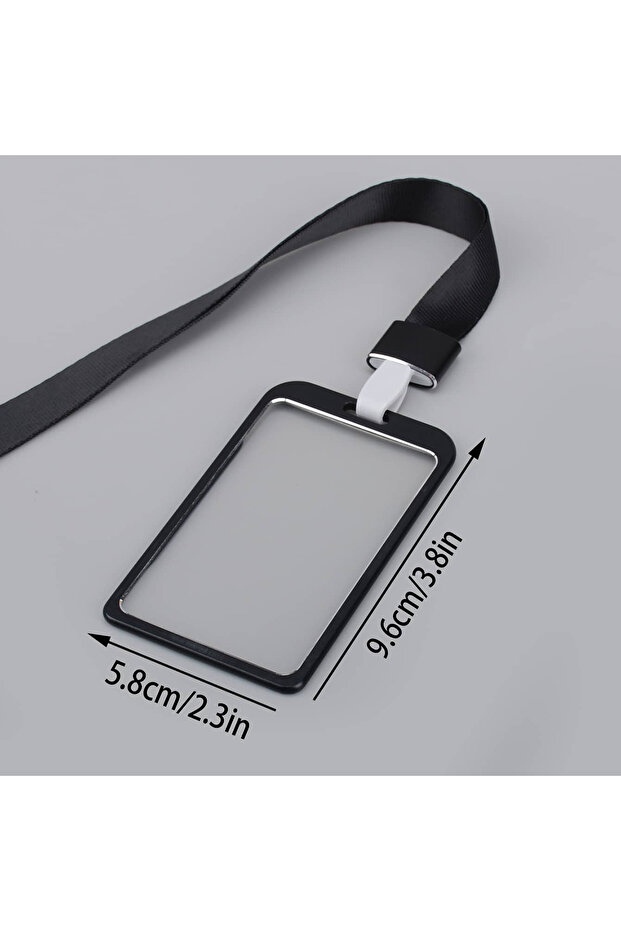 black Stylish Aluminum Alloy ID Card Holder - With Lanyard Student Work Credential Clip Office Suppl