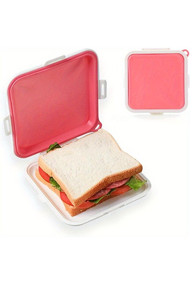 1 1 Pink Sandwich Containers Silicone Sandwich Storage Box for Lunch, Travel - Snap-Off for Fruit, S