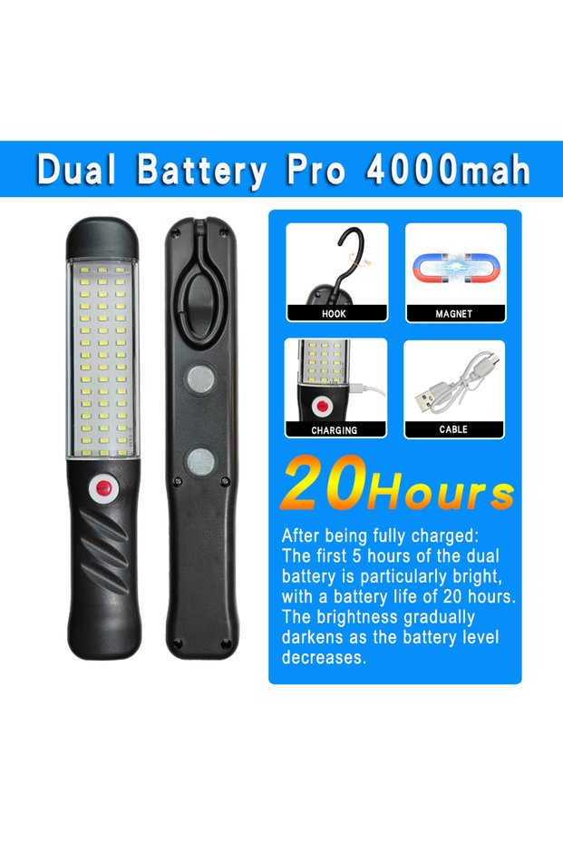 Dual Battery Pro Handheld Rechargeable Work Lamp USB 5V Portable Vehicle Floodlight Repair Light Hig
