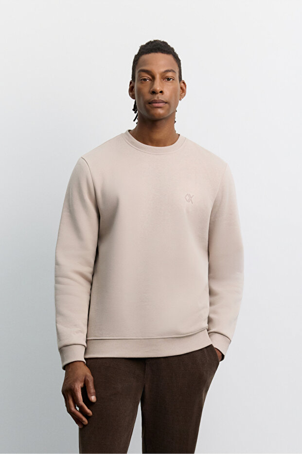 Men's Stone Crew Neck 3 Thread Rastered -4 Degree Resistant Regular Fit Sweatshirt A62Y1291