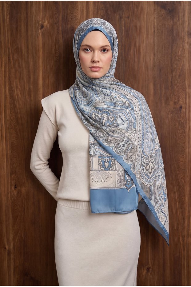 Ethnic Voile Shawl - Baby Blue - 4456- 769