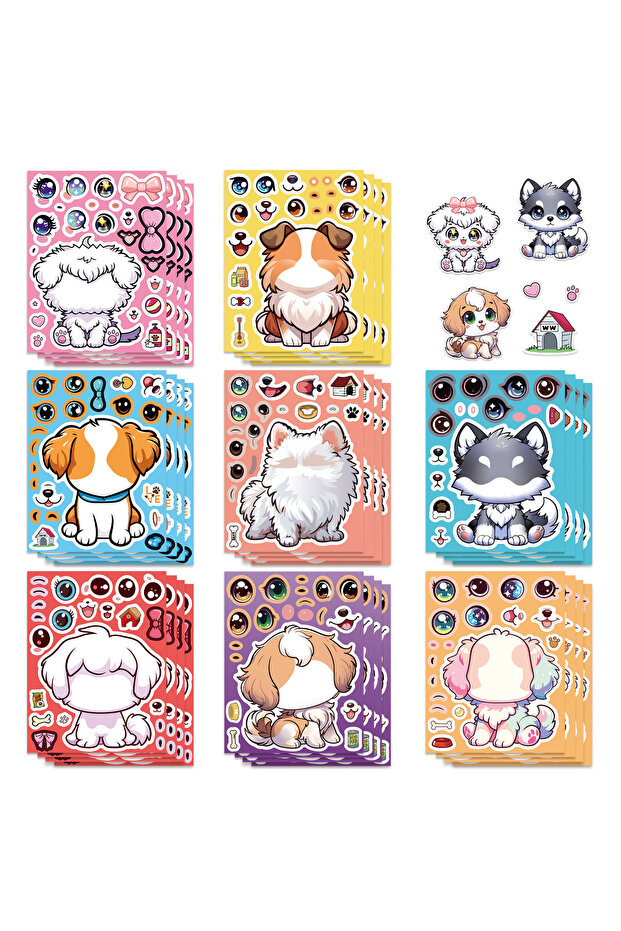 8pcs x2 8/16 Pcs Cartoon Cute Dog Make A Face Stickers DIY Game for Birthday Gift Reward Cup Phone H