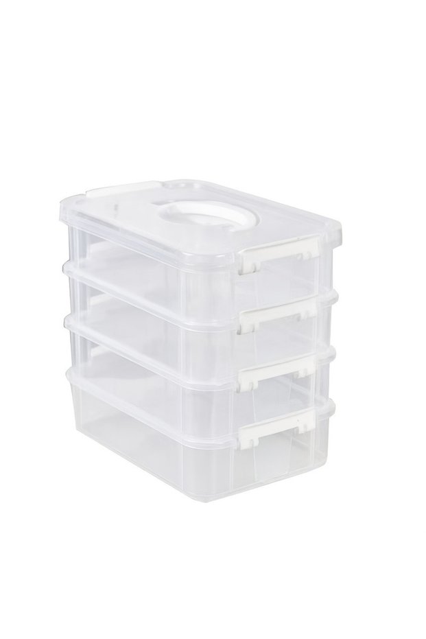 WHITE Extra Large 4-Tier Stackable Storage Box with Lid Clear Plastic Organizer Toy Building Block S