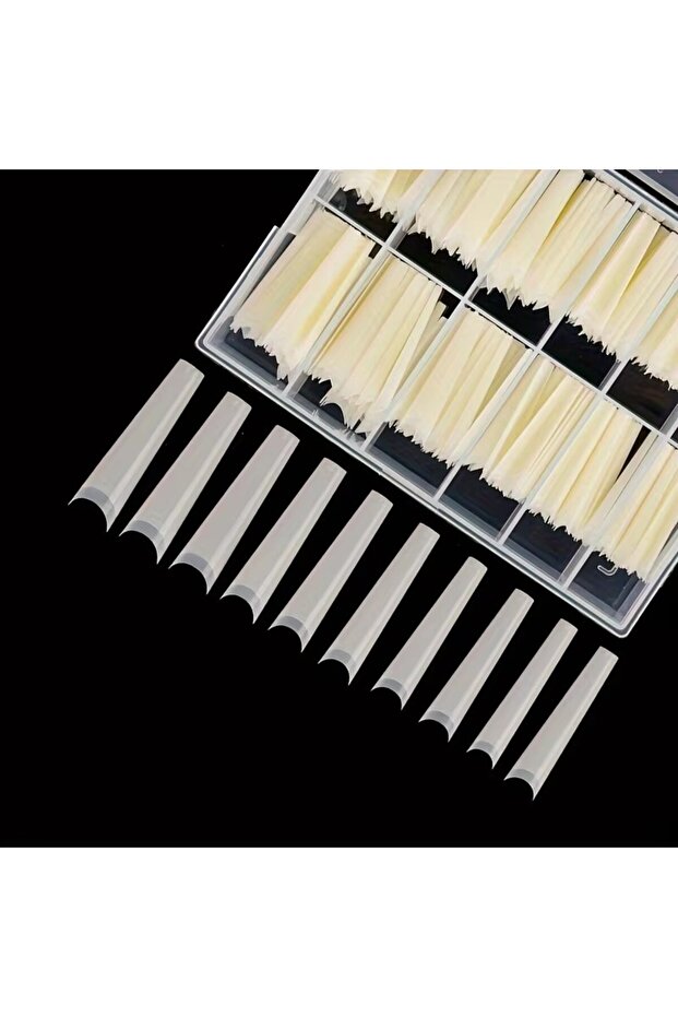 240 Nature 240-Piece Nail Art Set, Pre-Made C-Shaped Rhinestone Tube Nails, Denim Nails, Extended Fr