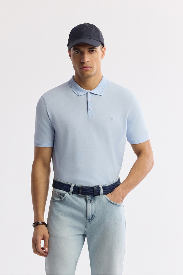 Men's Light Blue Polo Neck Basic Rayon Knitwear Regular Fit T-Shirt A51Y5035