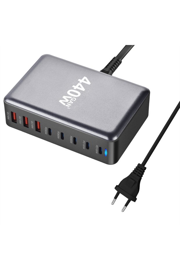 440W-EU 440W Gan Fast Charge 3.0 USB Type C Fast Charger Mobile 8 Port 5C3A PD Charger Easy to Carry