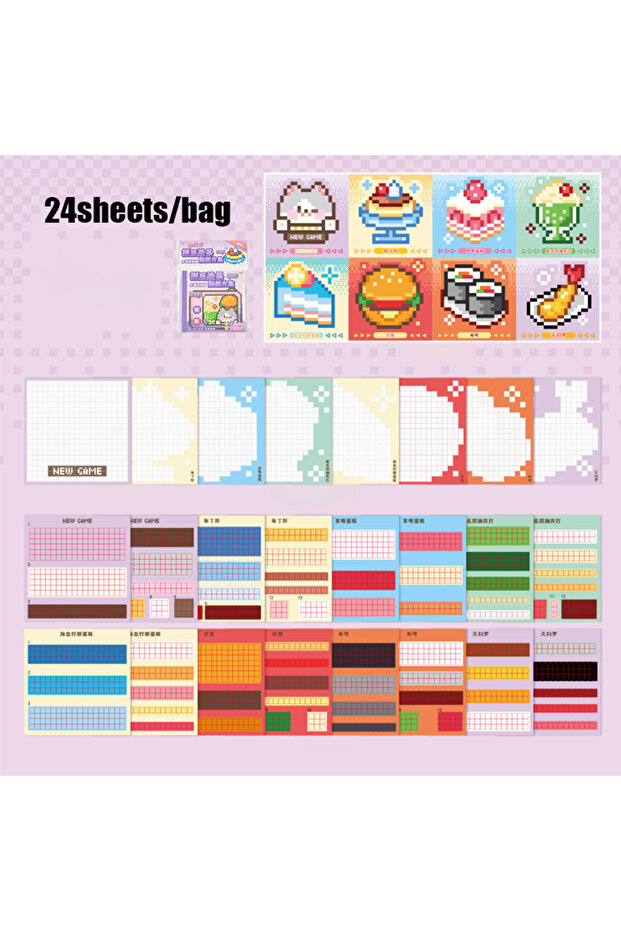 S28477-2 2Style 24pcs/bag Pixel Story Bead Scenery Sticker Book Handbook Material Stickers DIY Photo