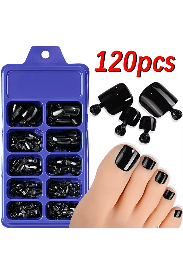 Short Square black 120Pcs Glossy Black Press On Toenails Short Square Full Cover Fake Toenail Tips f